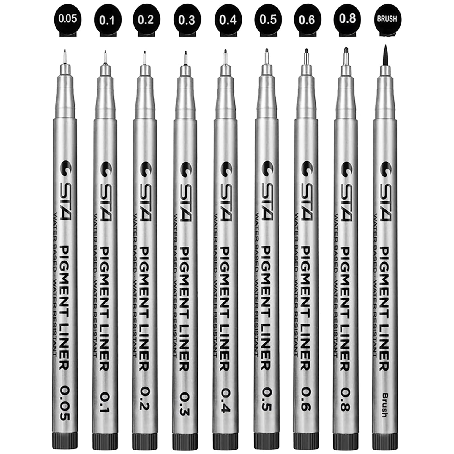 Cdycam Fineliner Pens, Set of 9 Black Fineliner Ink Pen Micro Liner Waterproof Drawing Pens for Technical Drawing Sketching Artist Illustration Office Documents