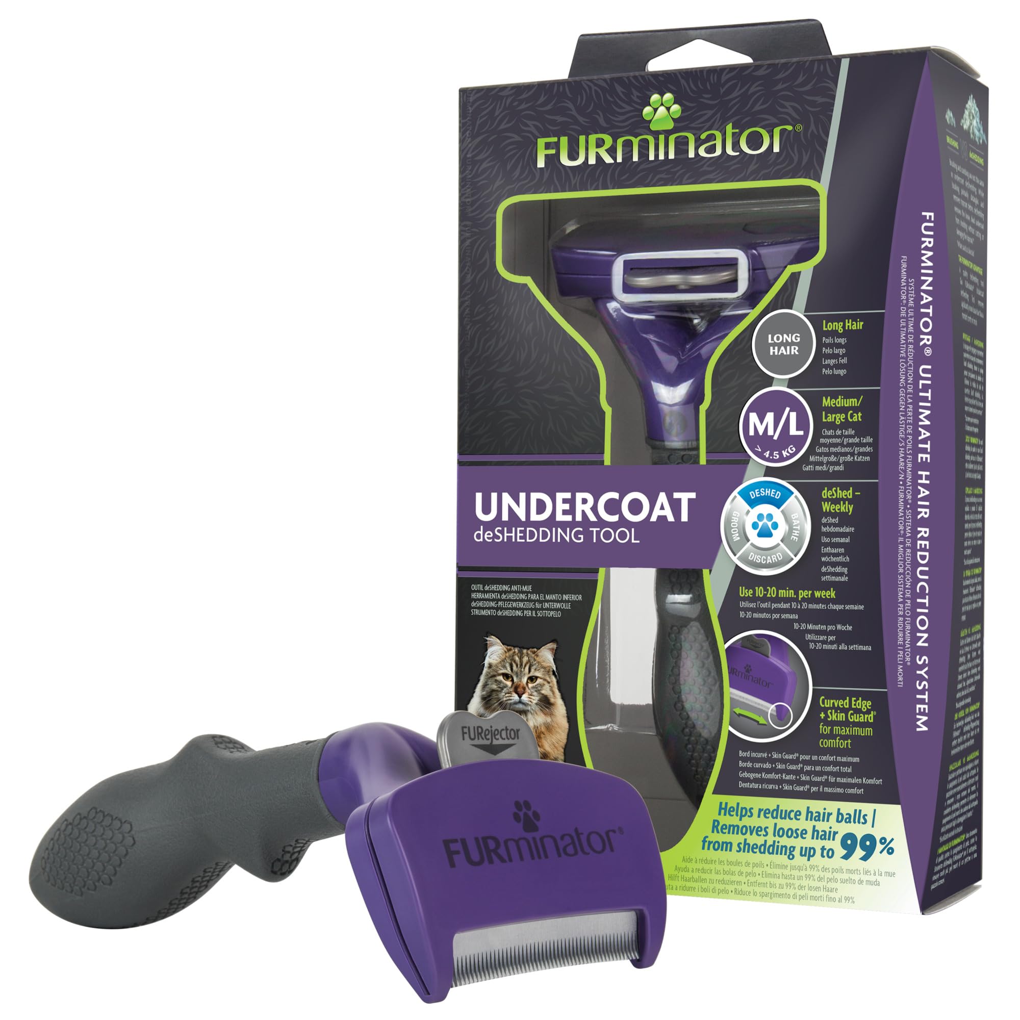 FURminator Undercoat deShedding Tool for Medium/Large Long Hair Cats Over 4.5 kg