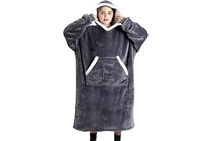 Qoosea Hoodie Blanket Wearable Blanket Oversized Blanket for Adults Sharpe with Sleeves Pockets & Hood Warm for Men Women Teens Girls Boys