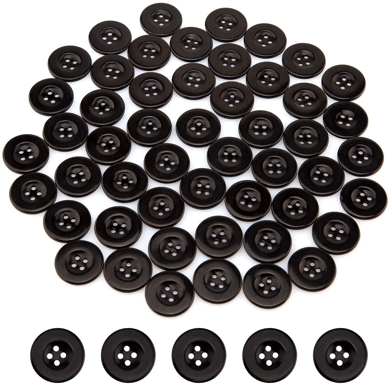 LUTER 50pcs Black Round Resin Buttons 4 Holes with Storage Box for Sewing DIY (1 inch/25mm)