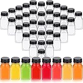 48 Pcs Plastic Juice Bottles with Caps, Small Reusable Clear Bottles for Juicing, Smoothies, Tea, Milk, Coffee (Black, 4 oz)