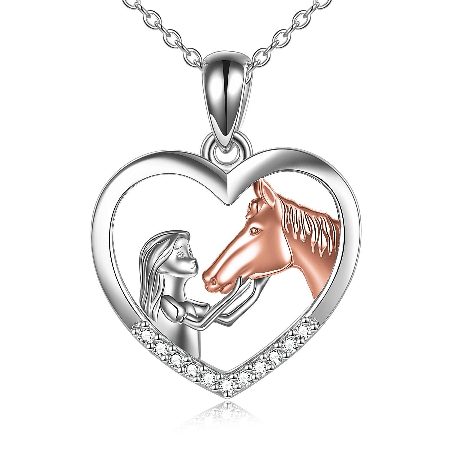 YFN Rose Gold Horse and Girl Necklace for Girls Sterling Silver Horse Jewellery Horses Gifts for Women (Rose Horses Necklace) — image 1