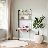 ZIOTHUM Wall Mounted Desk with Shelves, Industrial Ladder Style Floating Desk for Small Spaces, Computer Table with Storage Shelves, Rustic Pipe Bookcase for Bedroom(36x20x81in)