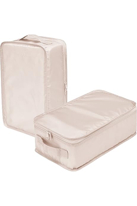 Travel Shoe Bag with Handle Holds 2 Pairs of Shoes, Shoe Packing Cubes for Travel (Beige, 2 Pack)