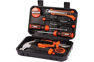 DIFFLIFE Tool Sets Household Tool Kit, 14-Piece General Home/Auto Repair Tool Set with Hammer, Pliers, Screwdriver Set and Toolbox Storage Case - Perfect for Homeowner, Diyer, Handyman (14-Piece)…