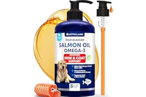ARTULLANO Salmon Oil for Dogs - Omega 3 for Dogs - 8 FL OZ Wild Alaskan Salmon Fish Oil - Natural EPA & DHA Fatty Acids for Skin & Coat, Allergy, Joint & Bone Health - Liquid Support Supplement for Shedding