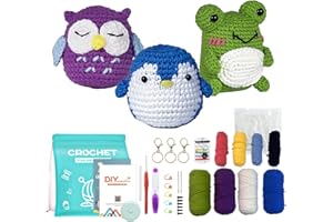 Madwave Beginner Crochet Kit for Adults & Kids – Create 3 Animal Designs (Frog, Owl, Penguin) with Complete DIY Set, Step-by-Step Video Tutorials, Yarn, Hook, and All Accessories Included