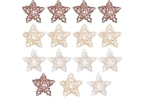 THOVORRNL 15 Pieces Wicker Rattan Decorative Balls Orbs Vase Fillers for Halloween Christmas Tree Craft, Pet Bird Chew Toy Party Wedding Table Ornaments Decorative House Crafts Hanging DIY Accessories (Star)