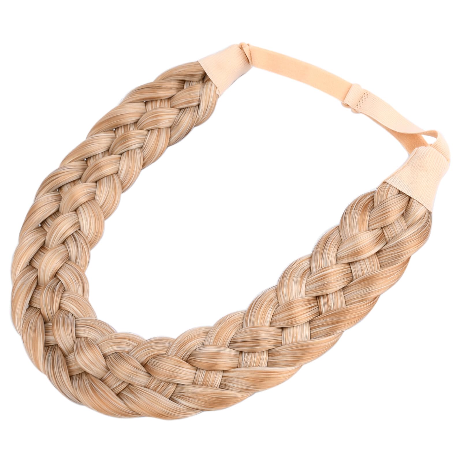BOBIYA 5 Strand Synthetic Hair Braided Headband Classic Chunky Wide Plaited Braids Elastic Stretch Hairpiece for Women Girl (Dark Champagne) — image 1