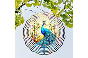 SAC SMARTEN ARTS Peacock at Sunset Wind Spinner Stainless Steel Hanging Wind Spinners Mandala Kinetic Art 10 Inch Garden Decoration for Patios, Lawns, and Balconies