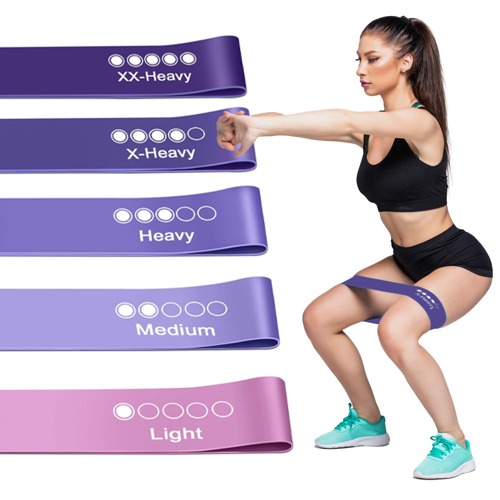Active 100 Resistance Bands Set of 5 – Skin-Friendly Exercise Bands for Men & Women, 5 Resistance Levels for Legs, Glutes, Arms, Pilates, Home Gym & Yoga Workouts