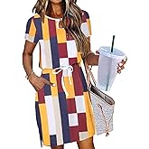 HOTOUCH Dresses for Women 2025 Summer Casual Beach Sundress Short Sleeve Shift Dress O Neck T-Shirt Dress with Pockets