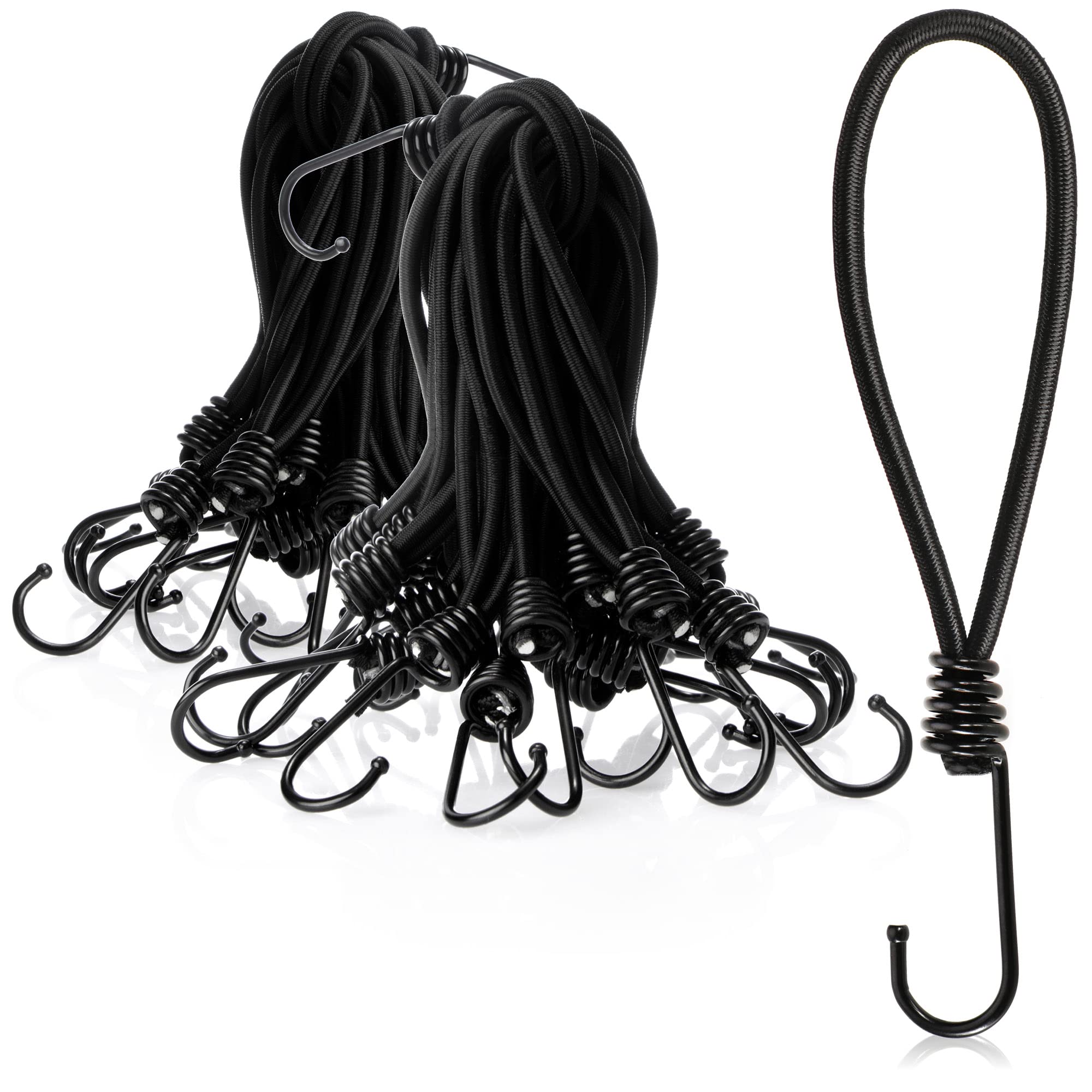 COM-FOUR® 50x premium tarpaulin tensioners with hooks - rubber tensioners for banners, posters, tents, tarpaulins, pavilions - tent tensioners for camping - expander sling (50 pieces - black - 18cm)