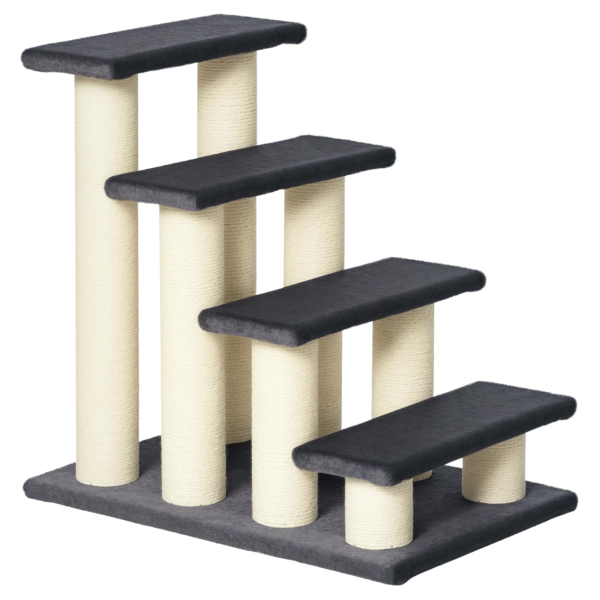 pawhut Dog Steps for Bed 4 Step Pet Stairs for Dog Cat ladder Scratch Post Grey