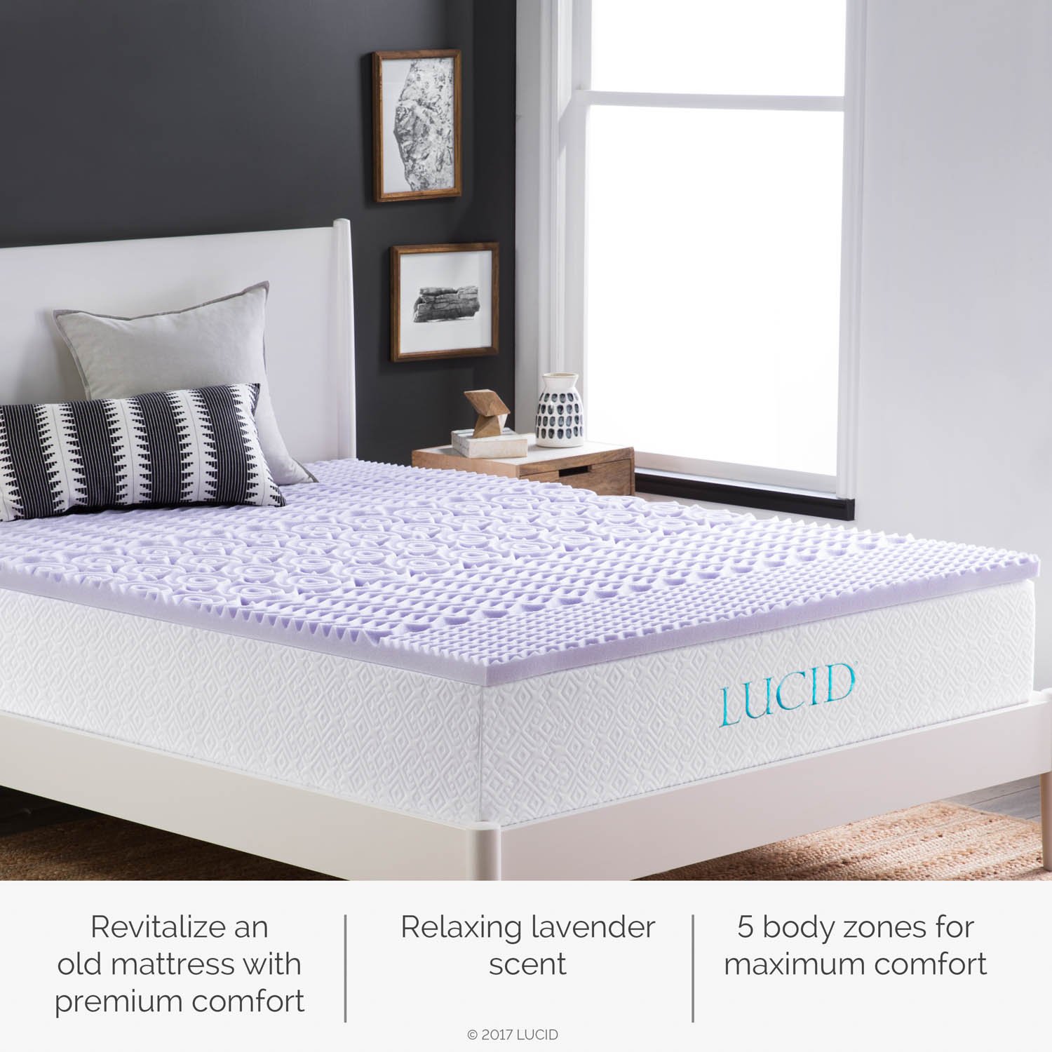 LUCID 2inch 5Zone Lavender Memory Foam Mattress Topper King eBay