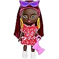 Barbie Extra Mini Minis Doll with Burgundy Hair, Red Ruffle Dress, Sunglasses & Accessories & Stand, 3.25-inch