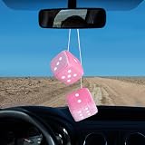 DIVINA VITAE Pink Fuzzy Dice for Rear View Mirror 2.75in Pair Car Ornament view 3