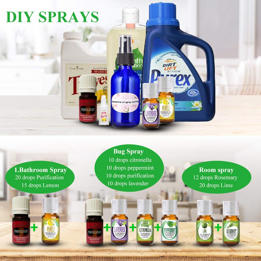 Empty spray bottles, 2oz Refillable Glass Spray Bottle is Great for Essential Oils, Beauty Products, Homemade Cleaners and Aromatherapy-12Pack (3 Funnels, 5 Droppers, 3 Extra Nozzles, Labels Included) : Beauty