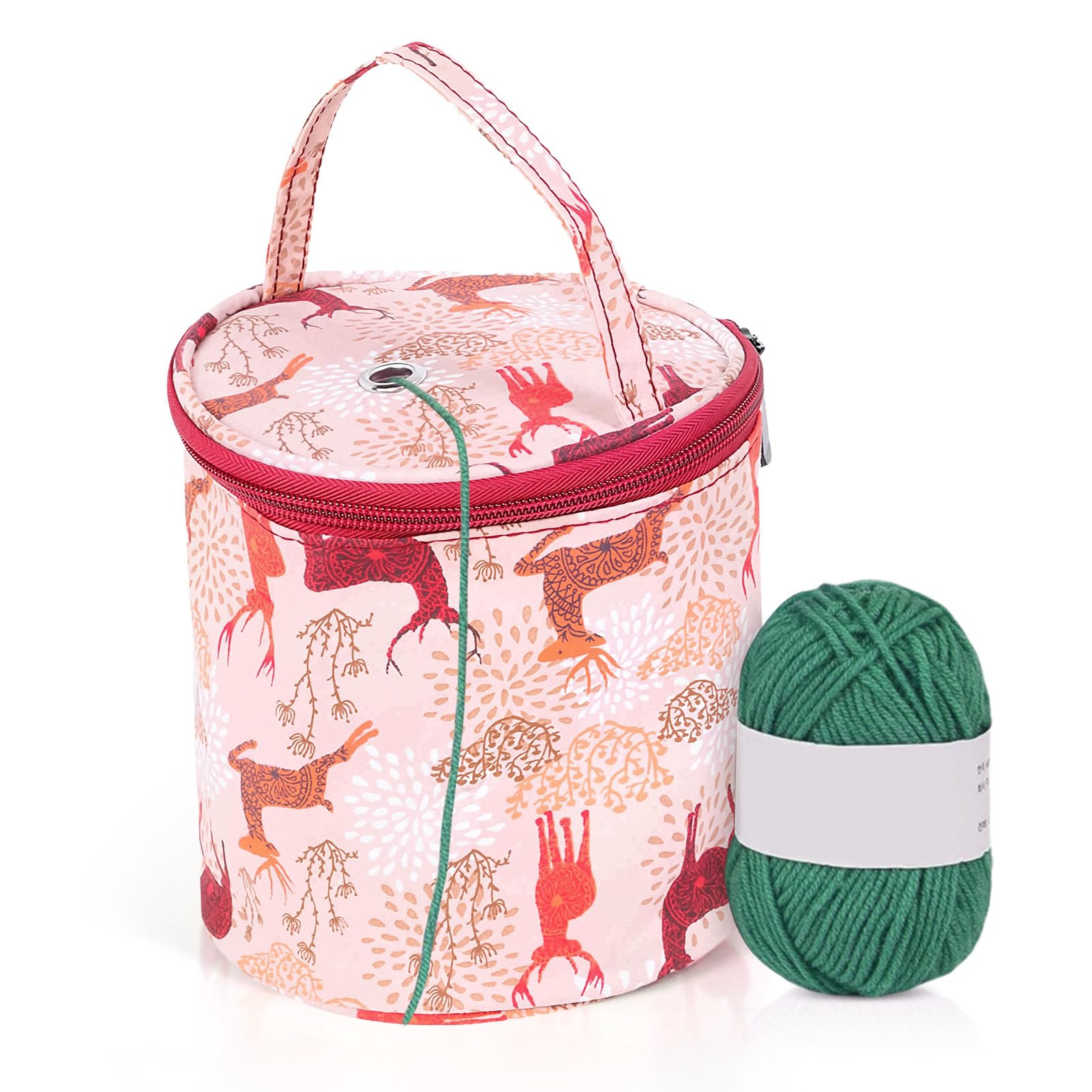 Knitting Bag,Yarn Organizer Tote Bag Round Yarn Holder Knitting Bag with Pockets,5.7× 5.5inch Portable Craft Bags for Wool and Crochet Accessories,Knitting Bags for Wool and Needles Storage