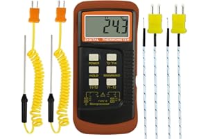 DANOPLUS High Accuracy Digital K-Type Thermocouple Thermometer (-50~1300°C) with Dual Channels 4 Probes (Wired & Stainless St