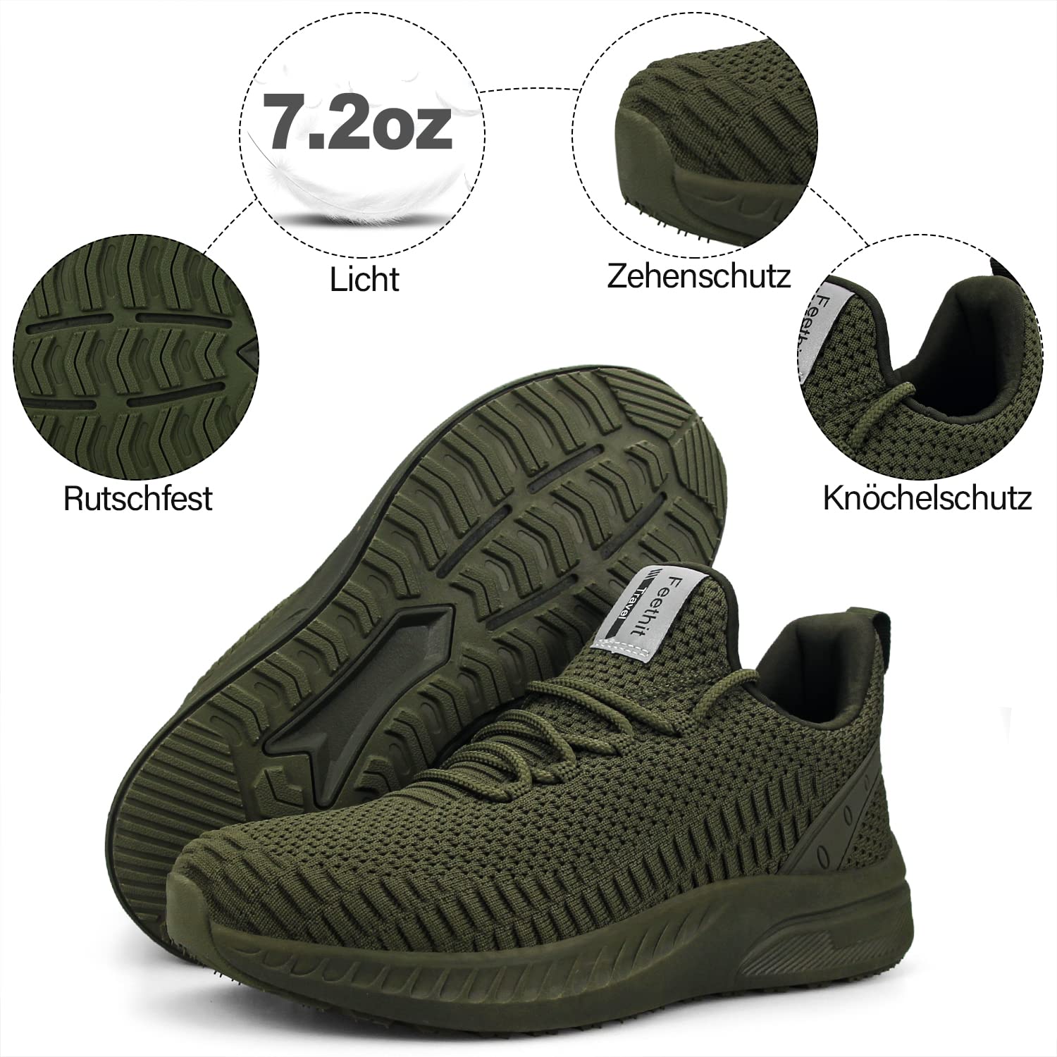Feethit Sneaker Herren Laufschuhe für Gehen,Joggen,Laufen,Sport Armeegrün 44 3