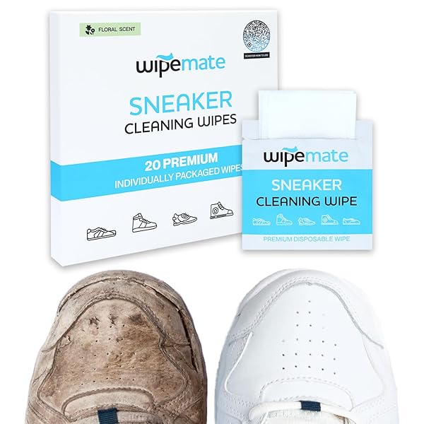 WIPEMATE DISPOSABLE SNEAKER AND SOLE CLEANER, PREMIUM SNEAKER CLEANING WIPES, WIPE MATE QUICK WIPES REMOVES DIRT, GRIME & STAINS, ERASE SCUFFS OFF SNEAKERS AND SHOES EFFORTLESSLY! – 20 COUNT [2 PACK]