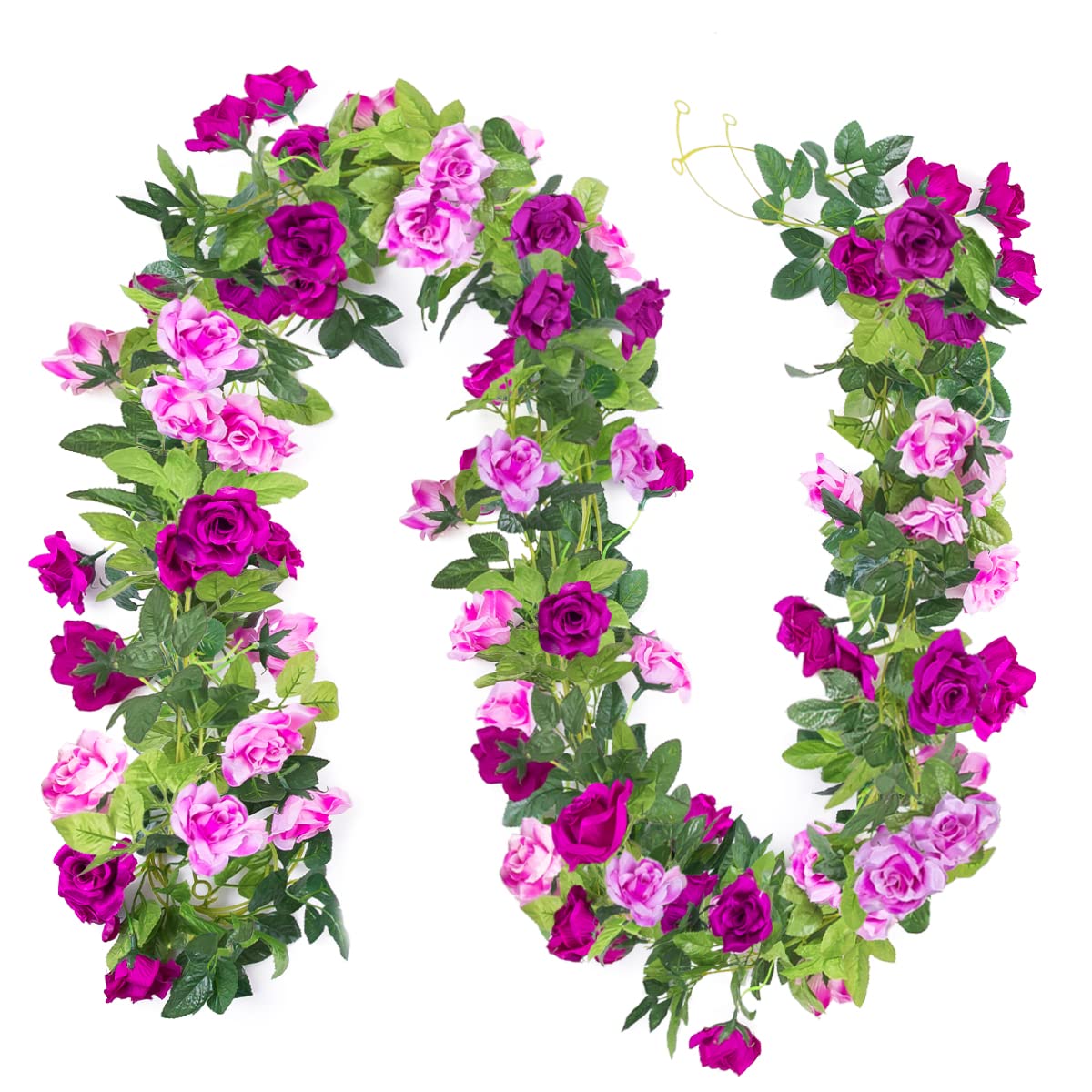 Kisflower 3PCS Artificial Rose Garlands 23.7FT Silk Flower Garland Fake Hanging Floral Garlands For Wedding Home Decoration (Fuchsia)