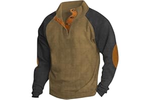 DodutopZG Mens Grandpa Sweaters Vintage Corduroy Pullover Sweatshirt Stand Collar Corduroy with Elbow Patches Sweater Shirt