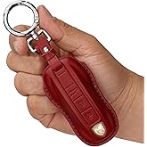 CISUI for Porsche Leather Key Fob Cover with Keychain Key Shell Compatible with 2020-2021 Porsche Cayenne, Macan Smart Key (Deep Red)