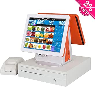 ZHONGJI Todo En Uno Doble Visualización Sistema POS, Visualización Táctil Caja Registradora, La computadora - 15 Visualización Táctil - 15 Los clientes Visualización - 58mm Impresora Térmica - Cash cajón con (NO