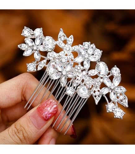 Silver Tone Clear Crystal Teardrop Rectangle Hair Comb Hairpiece, Brand New Blue Bridal Full Rhinestone Hair Comb Teardrop Crystal  main image 4