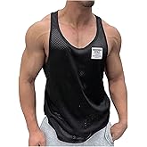 OYOANGLE Men's Mesh Workout Tank Tops Sleeveless Quick Dry Training Shirt Fitted Athletic Muscle Tee Tops