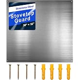 Reversible Stainless Steel Backsplash Behind Stove Metal BackSplash Panel Stainless Steel Cooking Backsplash Wall Panel for Kitchen Cooking Panel Pre Drilled Holes Matching Screws (32 x 30 Inch)