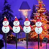 Taoushuleng Christmas Snowman Pathway Lights, Solar Powered Snowmen Light with Red Scarf, Set of 4 Stakes with 8 Lighting Modes for Pathway, Winter Yard, Garden Decor (red Snowman)
