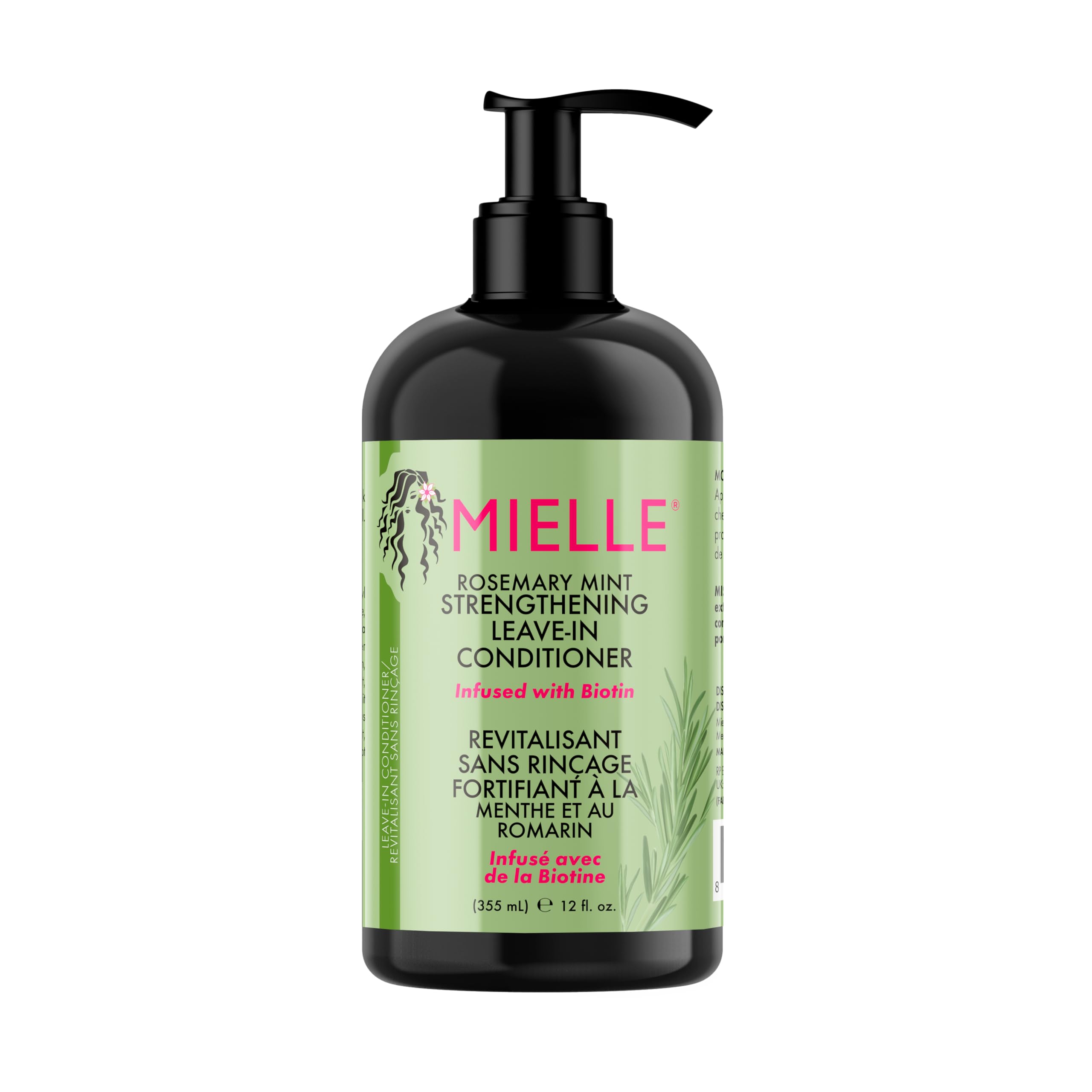 Mielle Rosemary Mint Strengthening Leave In Conditioner for Curly Hair - Hydrating Hair Moisturiser Infused with Biotin to Soften, Protect & Boost Shine, 355 ml (Pack of 1)