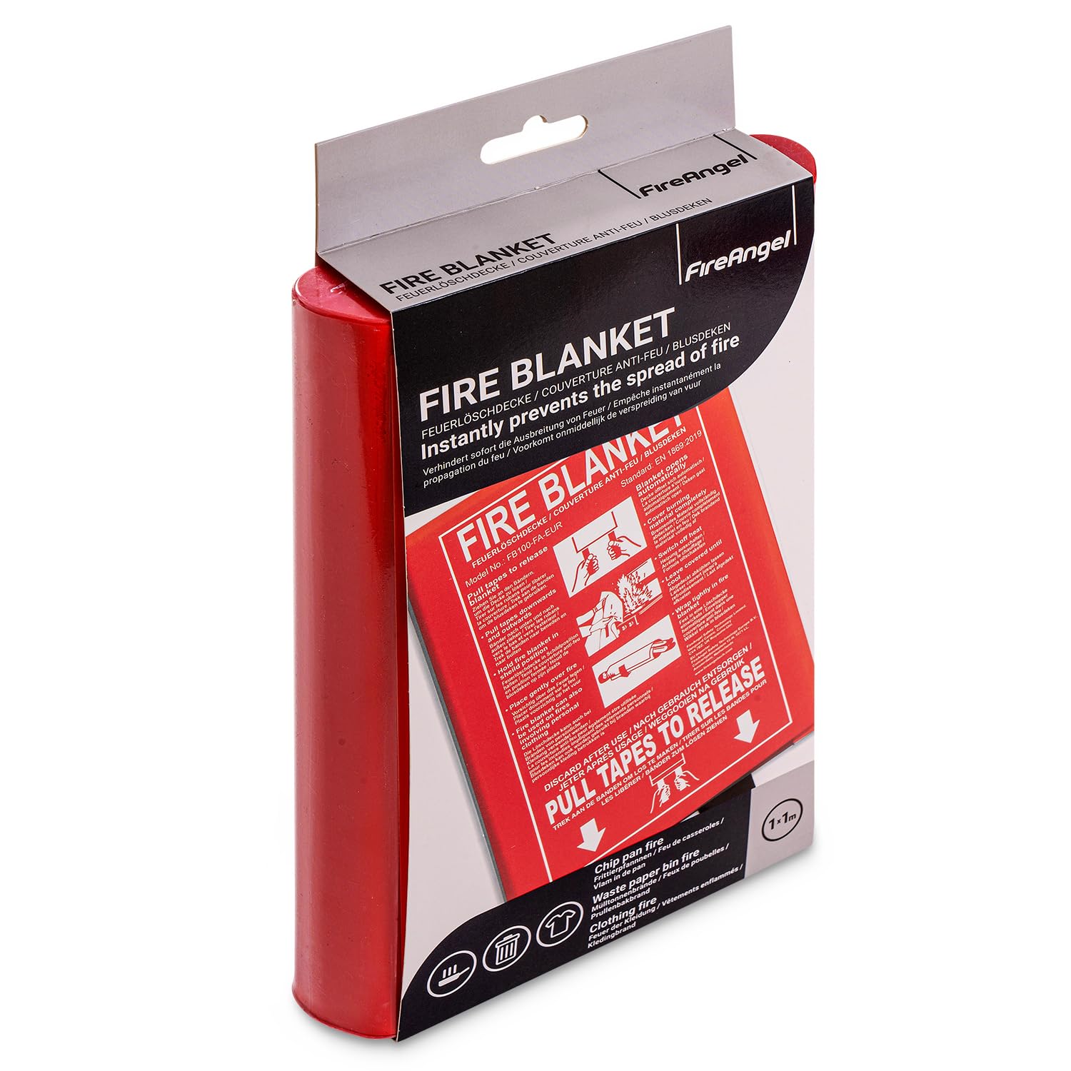 FireAngel 1 x 1 M Fire Blanket for Kitchen, Home, Caravan, Campervan, Safety Accessories, with Hard, Wipe Clean Cover
