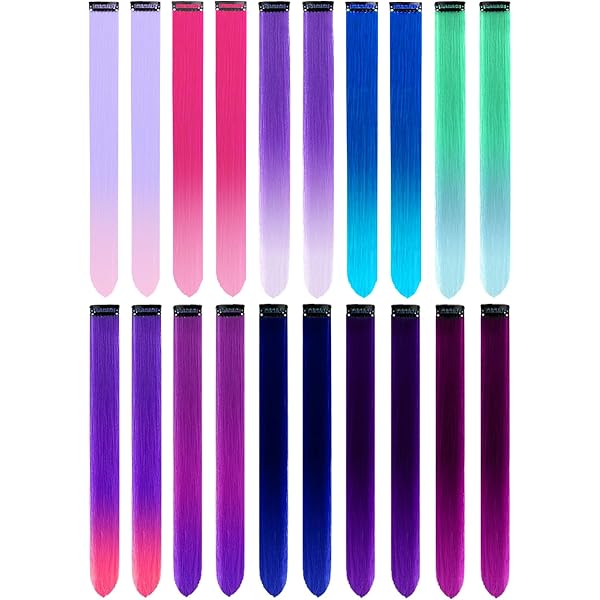 SWACC 12 Stück Clip-In Haarverlängerungen – Einfarbig, Bunt, 45-48 Cm, Für Party, Halloween