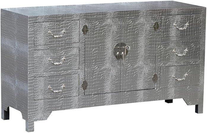 Dusx Moc Croc Silver Embossed 6 Drawer Sideboard Cabinet 122 X 40