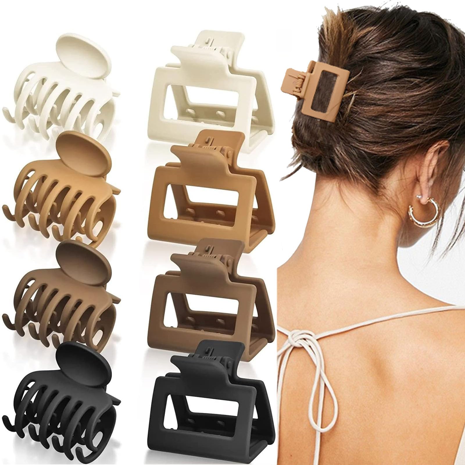 8 Pcs Hair Claw Clips, Small Claw Clips Hair Clips Set for Women Rectangle Clips for Fine Hair Square for Thin Hair Accessories for Women