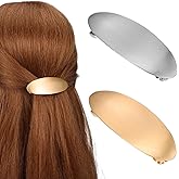 FOMIYES 2 Pcs French Hair Barrettes - Oval Metal Hair Clips with Spring Closure, Elegant Hairpins for Women (Gold/Silver)