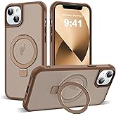 SKYLMW Compatible with iPhone 13 Case & iPhone 14 Case with Invisible Magnetic O-Ring Stand Translucent Phone Cases for 13 & 14 6.1" [Compatible with Mag-Safe][Great Grip Feeling], Desert Brown