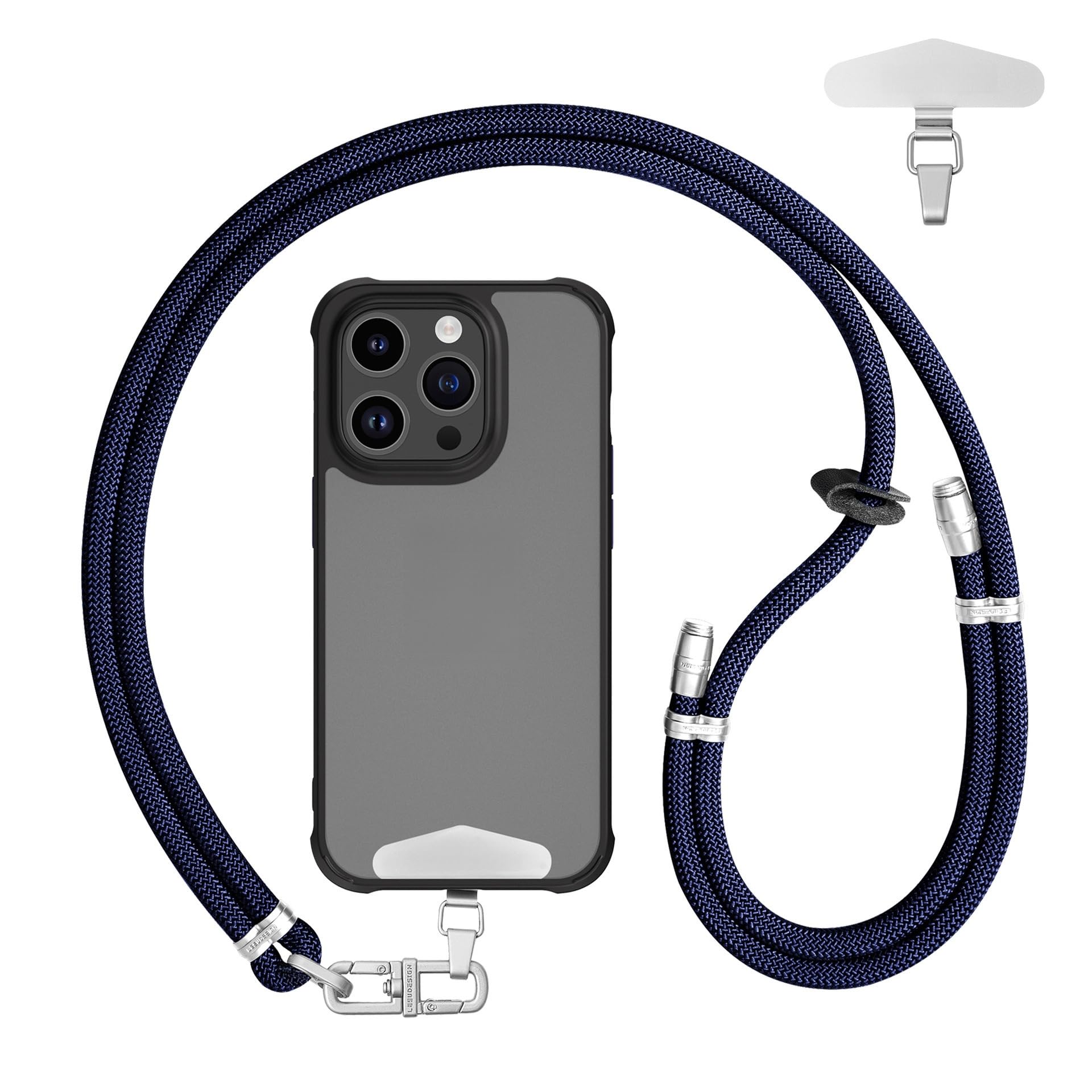 Versatile Cell Phone Lanyard, Adjustable Crossbody Anti-Lost Strap for iPhone 17 Pro Max, Series 16, Samsung Galaxy&Most Cellphones, Hands-Free Premium Anti-Slip Rope | Navy Blue - Silver Tether