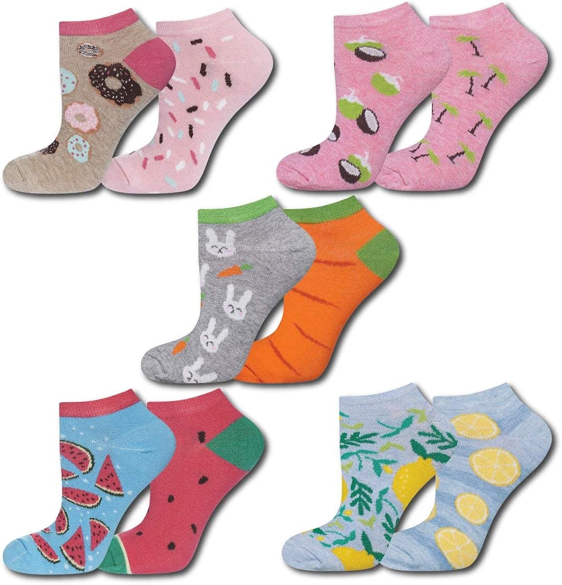 soxo Ladies Ankle Socks Trainer Socks Women Cotton Funny Gift Fun Multipack Cosy 2.5-6.5 Food 5 works