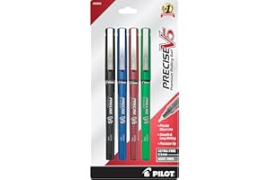 Pilot, Precise V5, Capped Liquid Ink Rolling Ball Pens, Extra Fine Point 0.5 mm, Black/Blue/Red/Green, Pack of 4