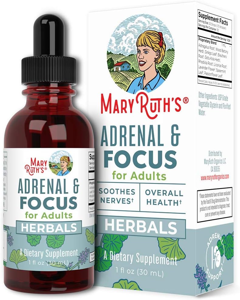 Adrenal Support & Focus Supplement by MaryRuth's | Adrenal Supplements Help The Body Manage Stressors & Improve Focus | Nootropic Adrenal Complex with Astragalus Root, Gingko Leaf, Wood Betony Herb