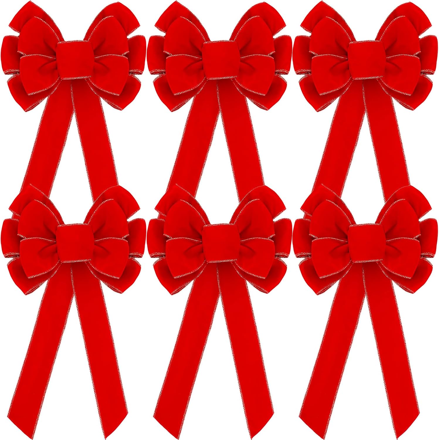 Bows & Ribbons - Lenwen 6 Pcs Large Christmas Bows 11 x 19.6 inch Velvet Christmas Wreath Bows Christmas Tree Topper Bow with Golden Edge Big Xmas Ornament for Wreath Gift Home Front Door Decor (Red)
