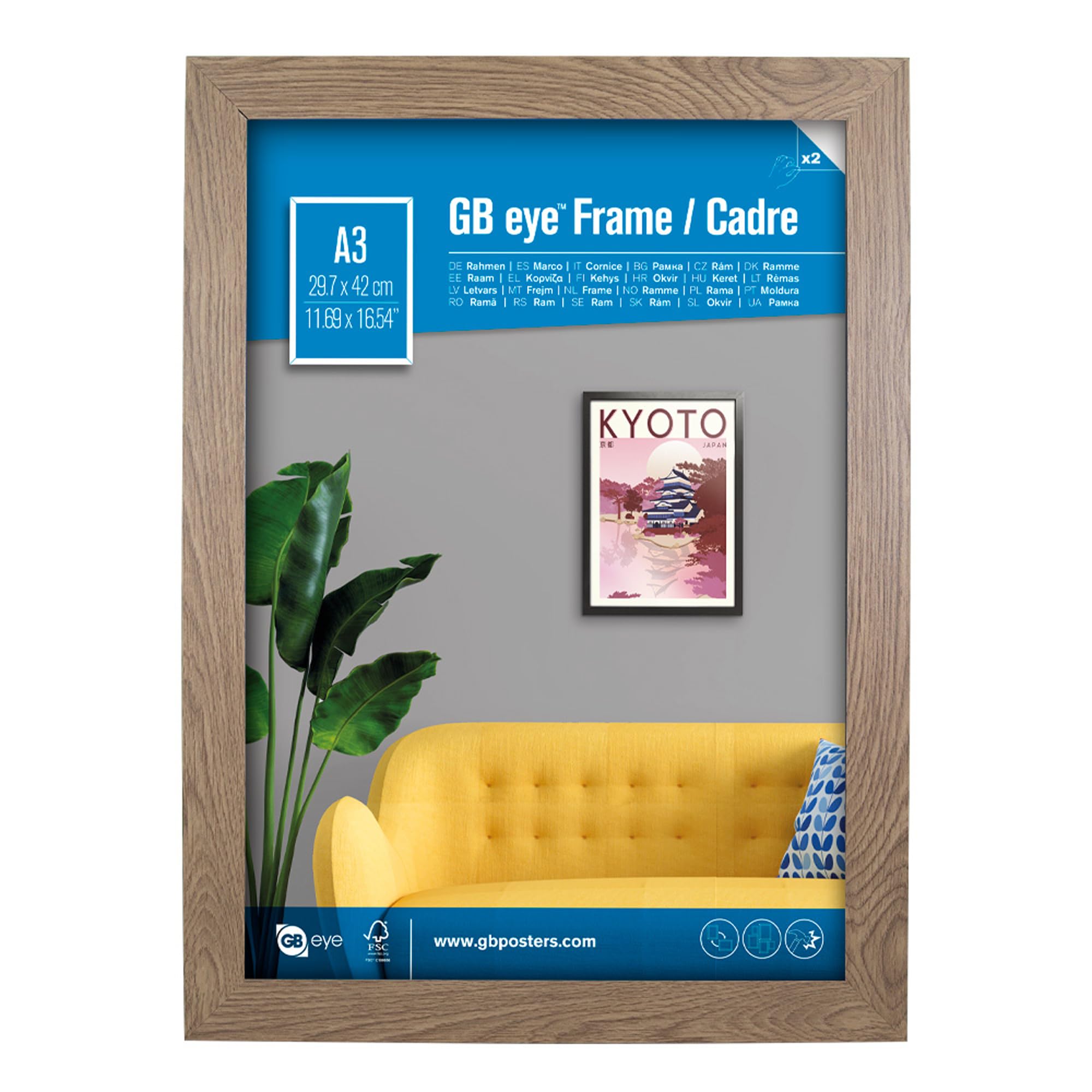 GB Eye Contemporary Wooden Oak Picture Frame - A3-29.7 x 42cm