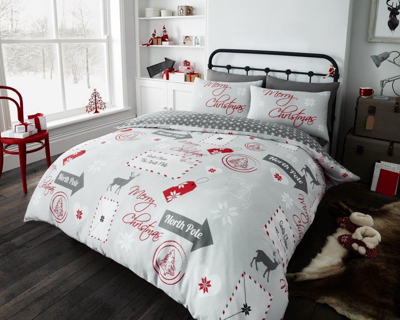 ukfashion Christmas Bedding Set Santa Mail Duvet Set With Pillow Cases (King Duvet Cover Set, Grey)