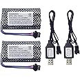 MOONZON 2PCS 7.4V 1500mAh SM-3P Plug Lithium Battery with USB Charging Cable for DE43 DE60 RC Racing RC Car Batteries 1575 Dump Truck Construction Vehicle Toy Car