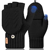 UKNOWISA Fingerless Gloves, Winter Thermal Mittens Touch Screen Knit Half Finger for Running Dog walking -Men Women